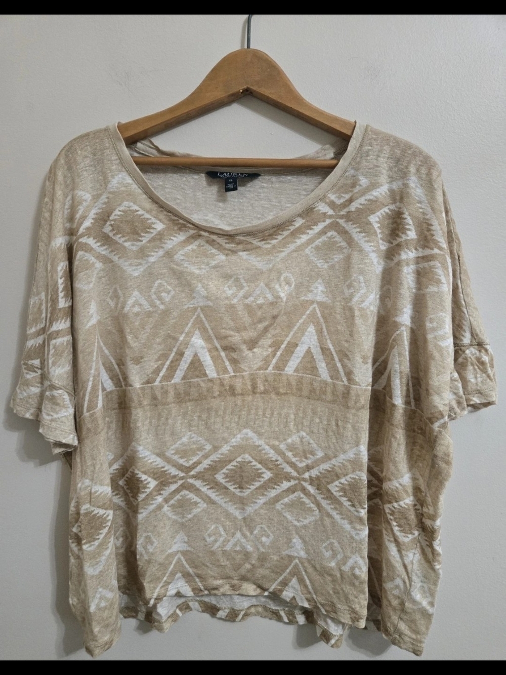 Polo Ralph Lauren Women's‎ XL Aztec Geometric Print Cotton- 100% Linen T-Shirt